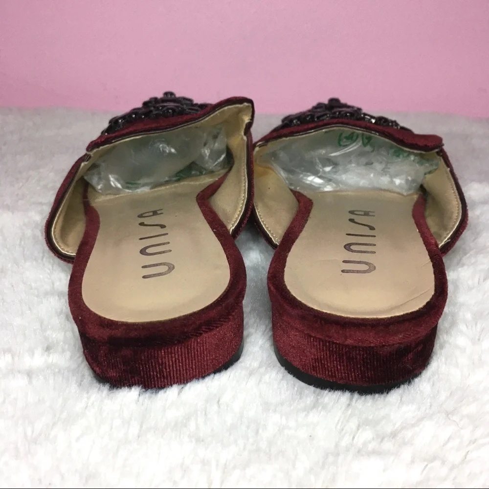 Unisa Maroon Burgundy Velvet Jeweled Embellished Slip On Mules Clogs 7 - Picture 4 of 5